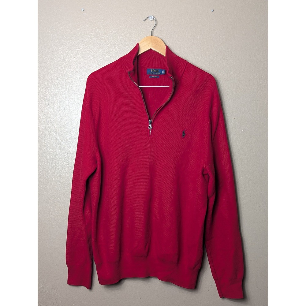 Polo Ralph Lauren Quarter Zip Sweater Mens XL Red Pullover Pima Cotton Mock Neck